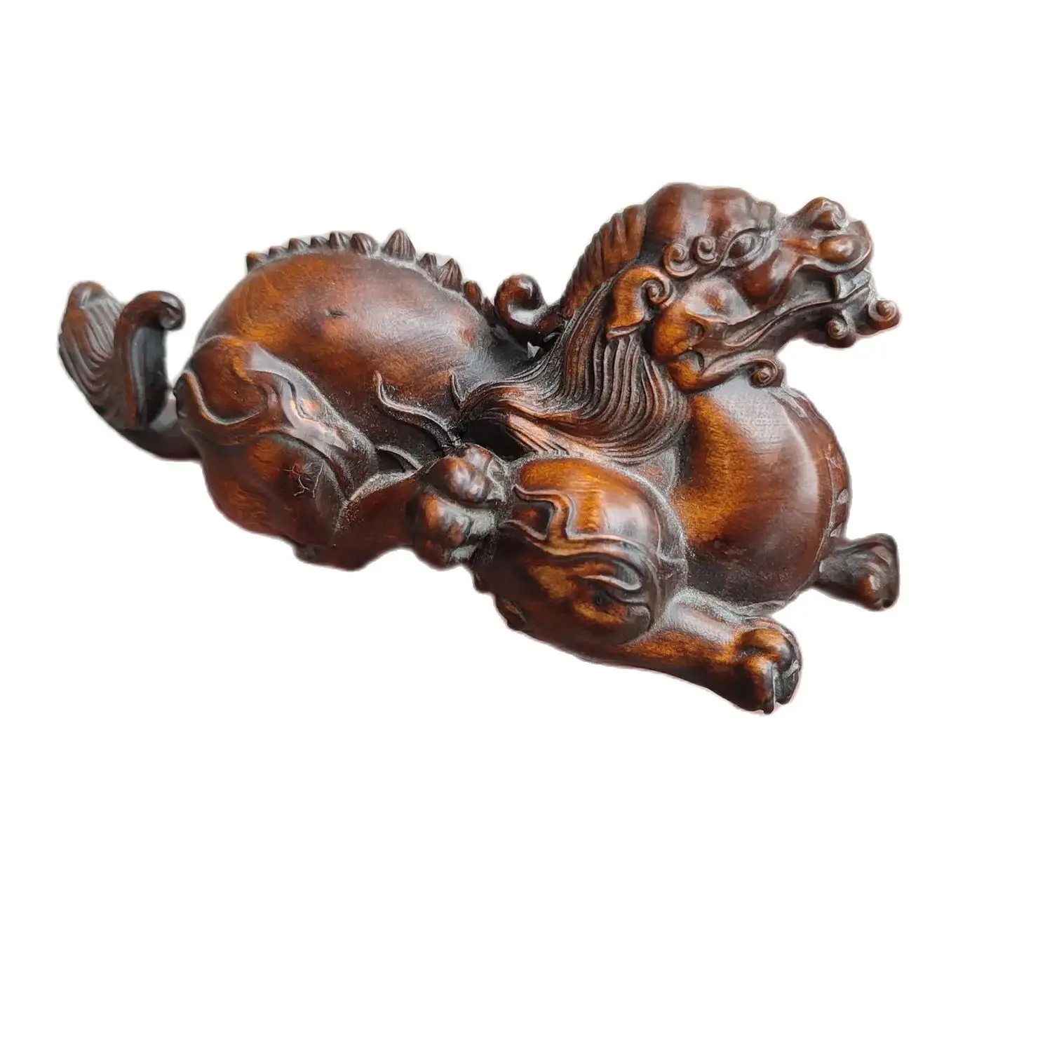 Chinese Unicorn Fabulous Fire Kylin Dragon Statue sculpture Boxwood Carving Gift decorative sculpture home decor