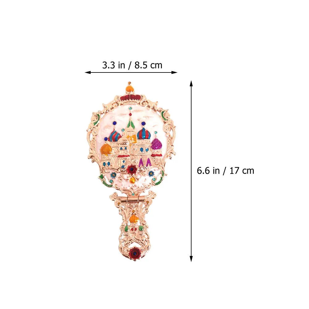 1Set Makeup Mirror Comb Set Premium Portable Vintage Mini Mirror for Women Handheld Foldable Rose Gold