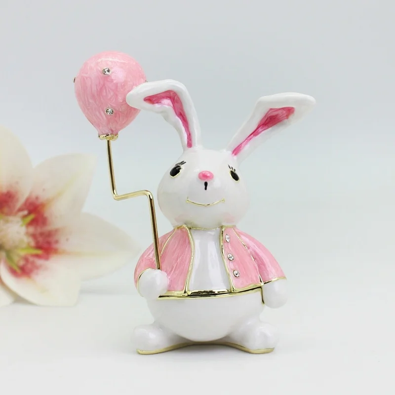 SHINNYGIFTS Enamel Rabbit Decorative Box Graduation Gift A cartoon bunny ornament holding a balloon Easter bunny