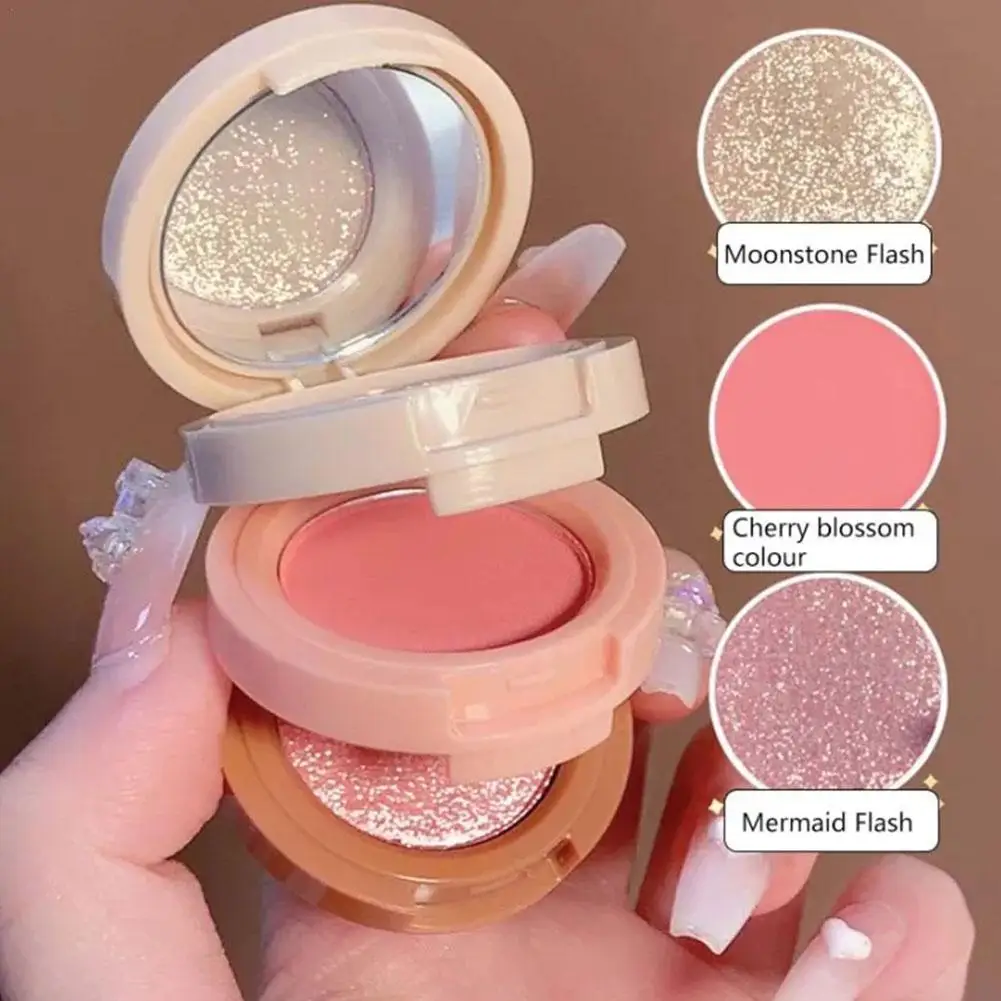 3 In 1 Matte Highlighter Blush Palette Pearly Blush Eyeshadow Face Cosmetics Makeup Palette Female Multifunctional Shiny T0E2