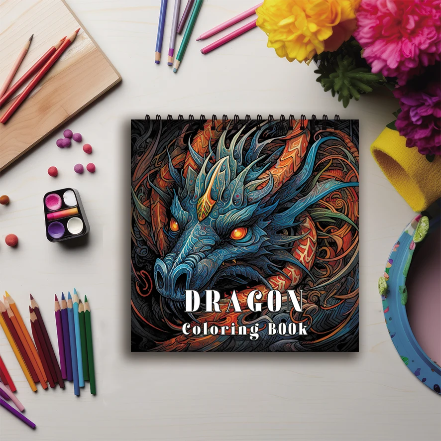 Libro da colorare - 7,87x 7,87 pollici 32 pagine su Serious Dragon Coloring Book - Regalo perfetto per la famiglia o gli amici