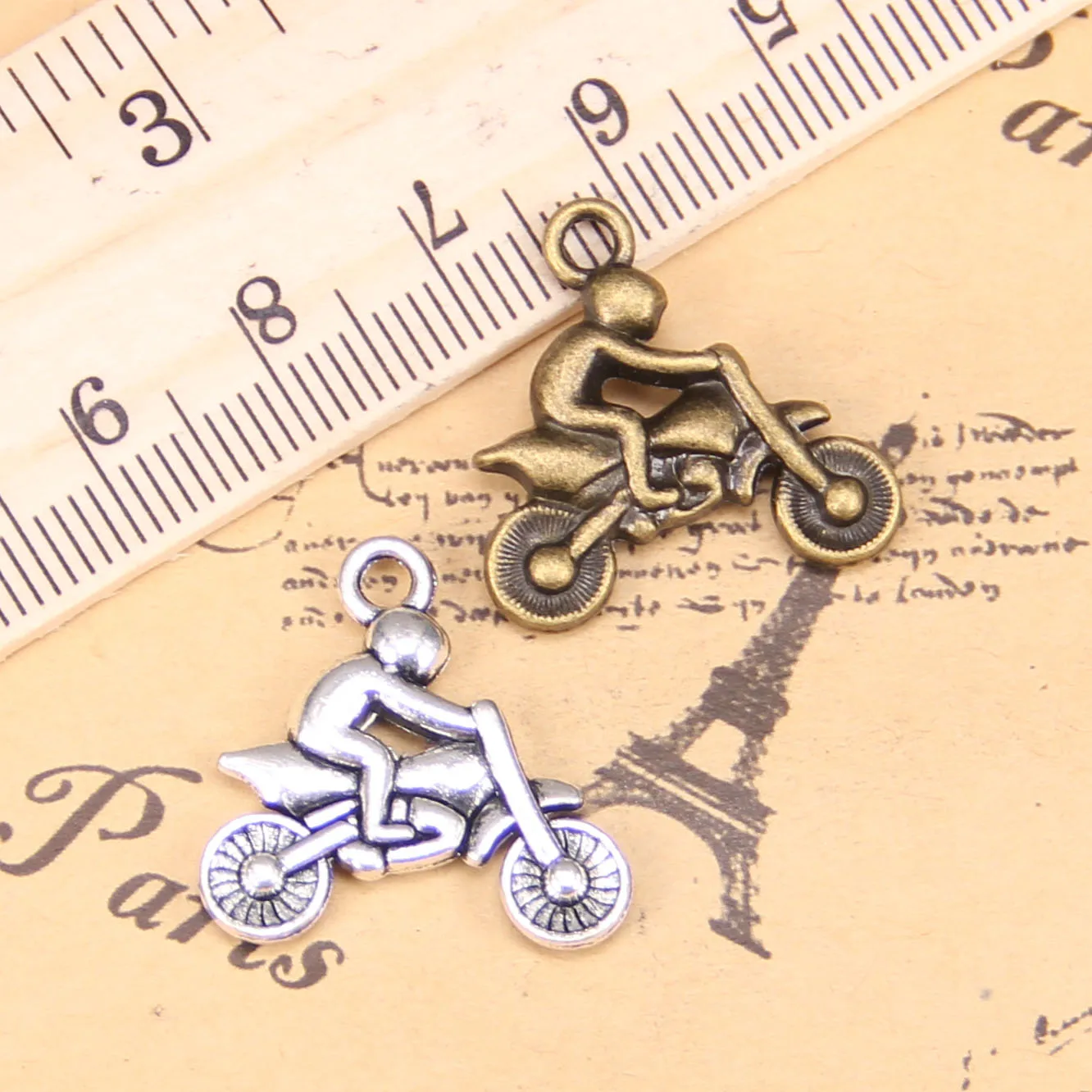 38pcs Charms For Jewelry Making motorcycle motorcross 21x21mm Antique Silver Plated Pendants DIY Tibetan Silver Necklace