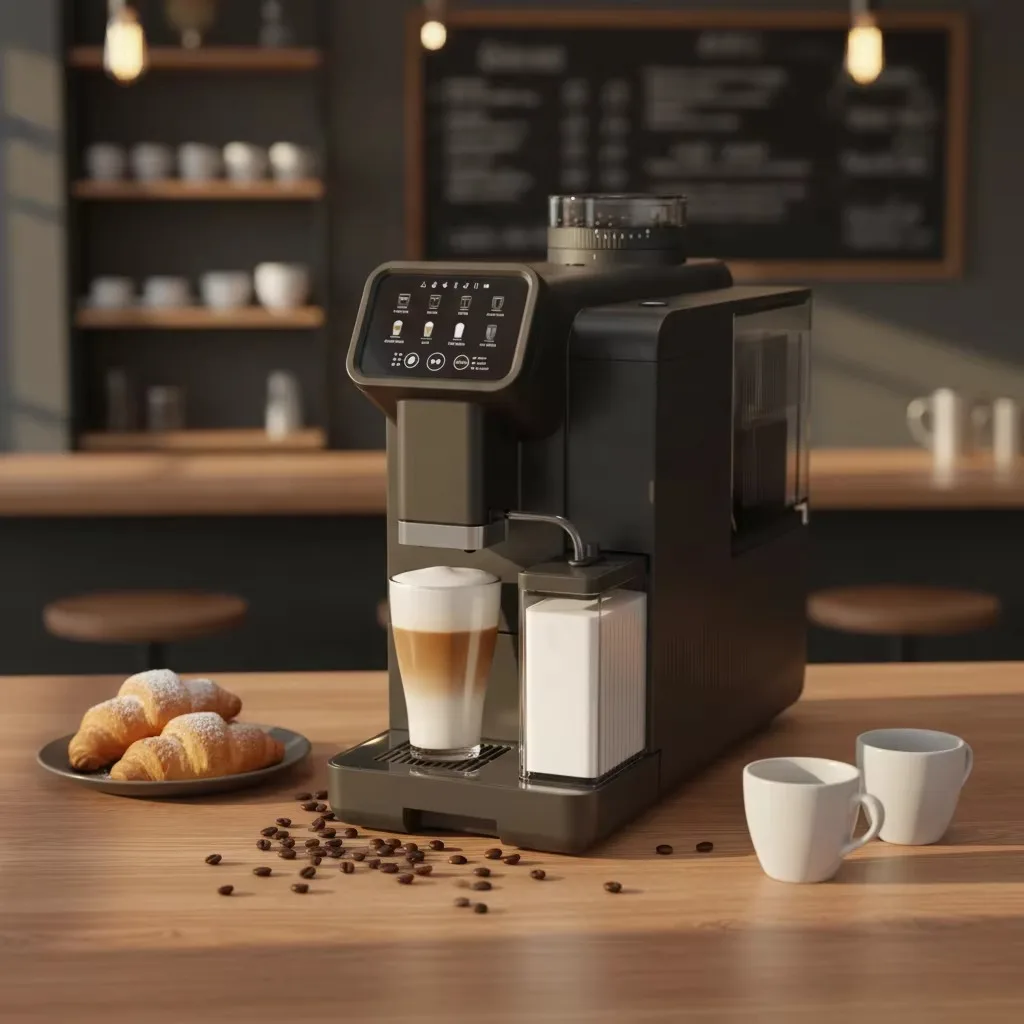Macchina da Caffè Completamente Automatica da 1450W, Colore e Logo Personalizzabili, Sistema di Autopulizia e Acqua Calda per Hotel e Ristoranti