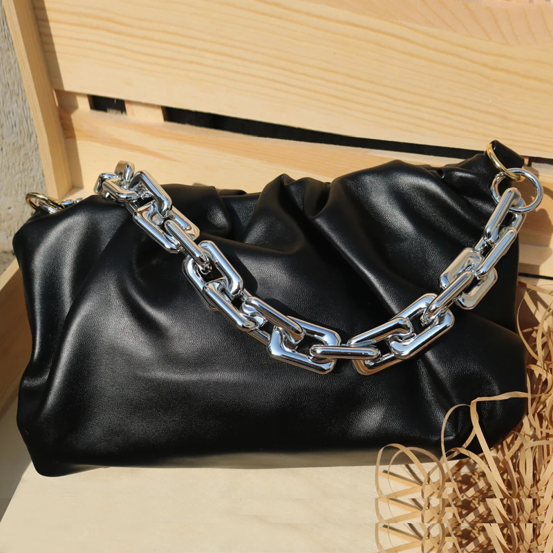 Luxurious Chain Women Handbag PU leather Thick Chain Cloud Handbag Fashion Shoulder Underarm Bag Chain Women Bag Shoulder Bag