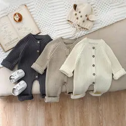 Herfst Winterkleding Pasgeboren Gebreid Vest Solide Romper Meisje Baby Geribbeld Gebreide Jumpsuit Jongen Baby Dik Mode Uit Één Stuk