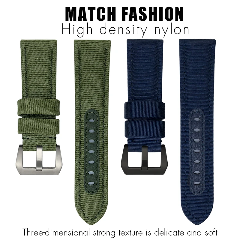 for Panerai 24mm New Nylon Watch Strap for LUMINOR SUBMERSIBLE PAM01287 01288 01289 Blue Green Gray Canvas Fabric Watchband