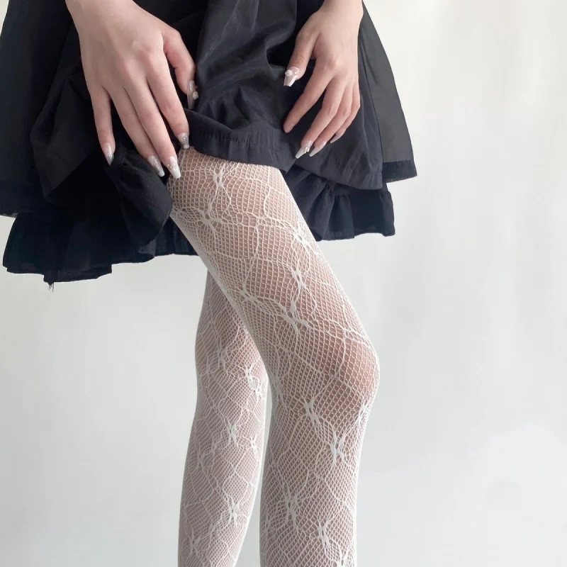 Spring and Summer Niche Lace Mesh Stockings Female Millennium Hot GirlY2KFloral Hollow-out Leg-Shaping Thin Summer Stockings Bla