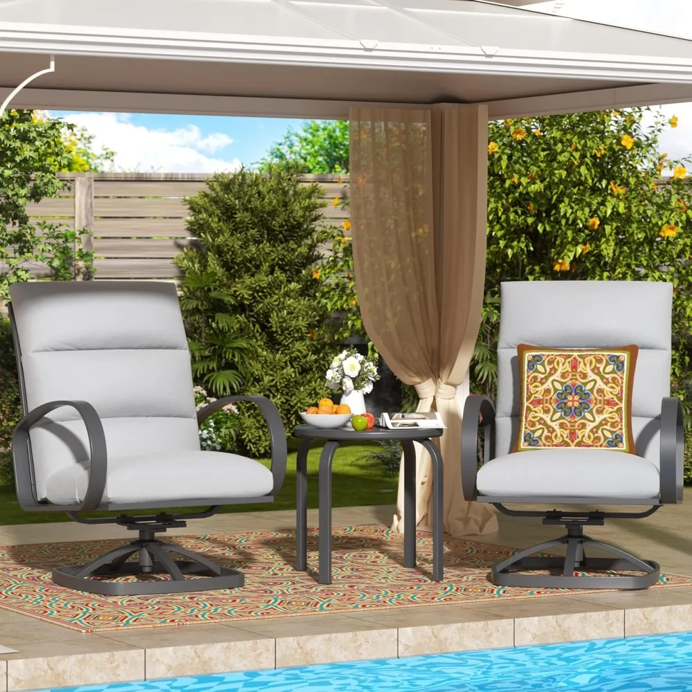 Patio Bistro Set, 3 Piece Outdoor Swivel Rocking Chairs, Conversation Furniture with 2 Highback Rockers, 1 Metal Table