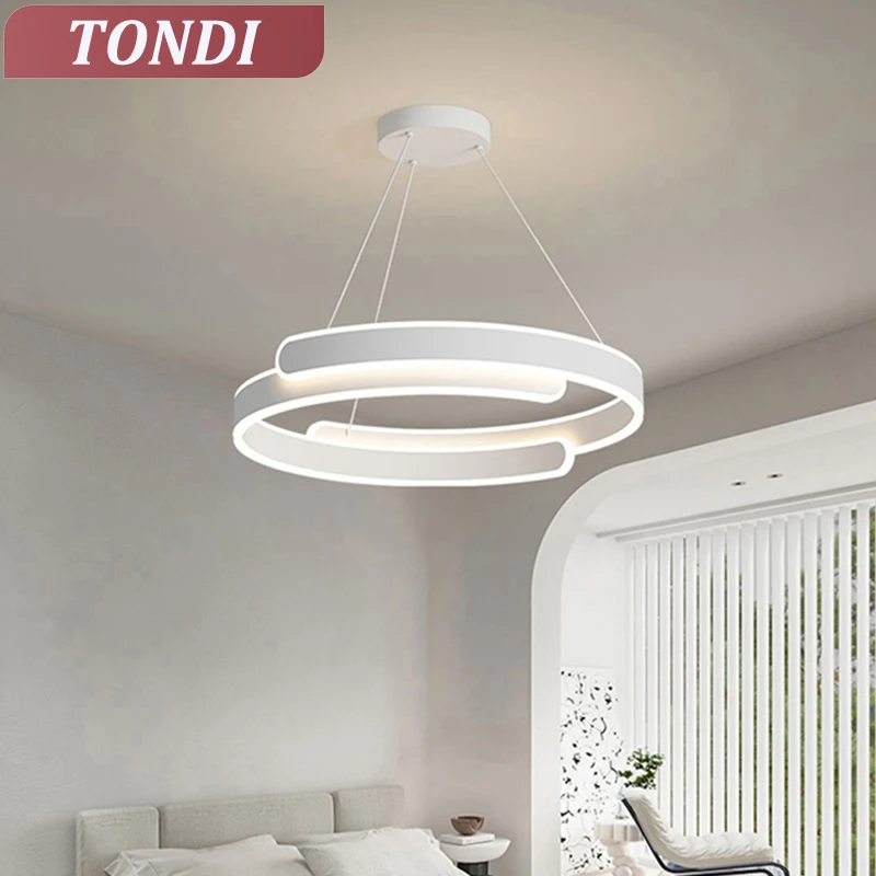 

Modern Ring LED Ceiling Chandelier For Living Room Dining Room Bedroom Kitchen Black/White Room Decor Home Lighting Fixture