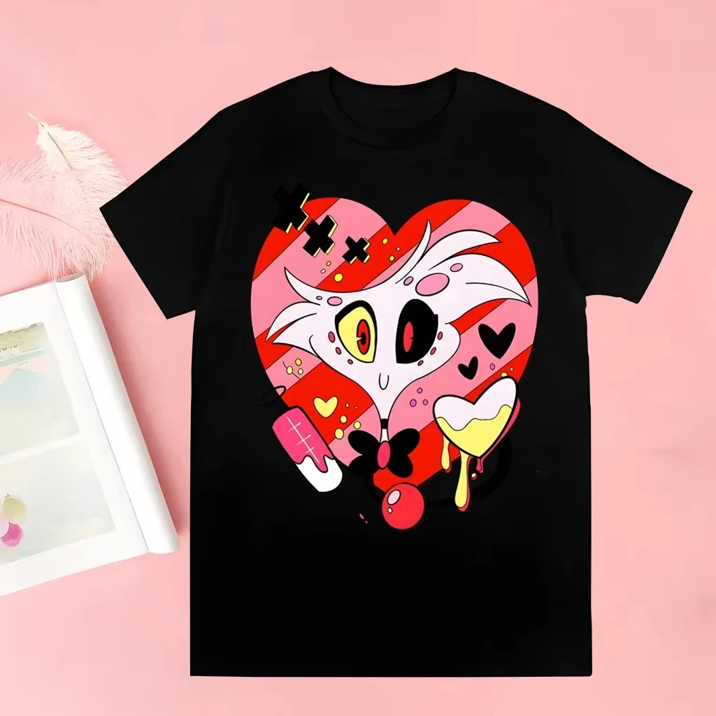 كم تي شيرت كول الكرتون تي شيرت غير رسمي ملابس الشارع الشهير بلايز Hazbin Hotels Alastor Harajuku التي شيرت الملابس الجمالية تيز كبيرة الحجم