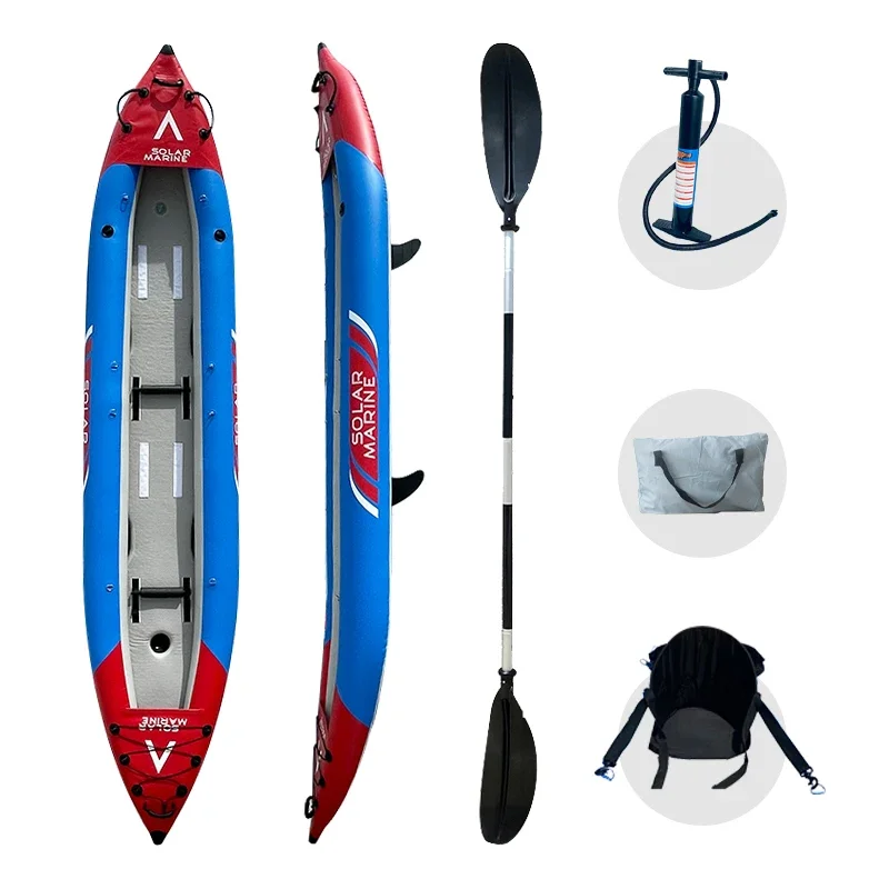 Kayak inflable Solar marino personalizable para 2 personas, bote de pesca de alto rendimiento, Dropstitch, Kayak de turismo plegable con paletas