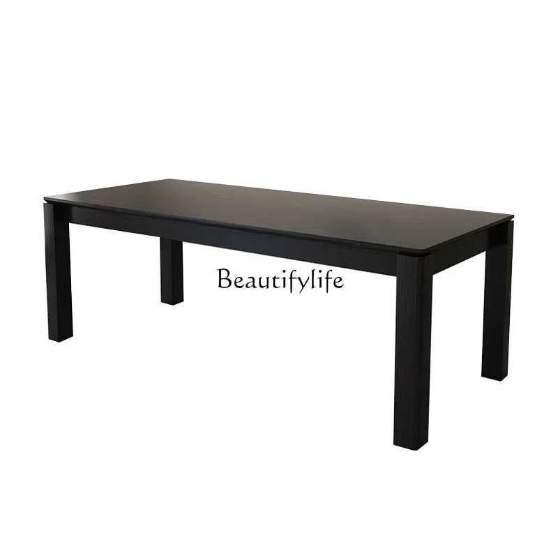 

Simple black solid wood dining table wabi wind home living room log dining desk