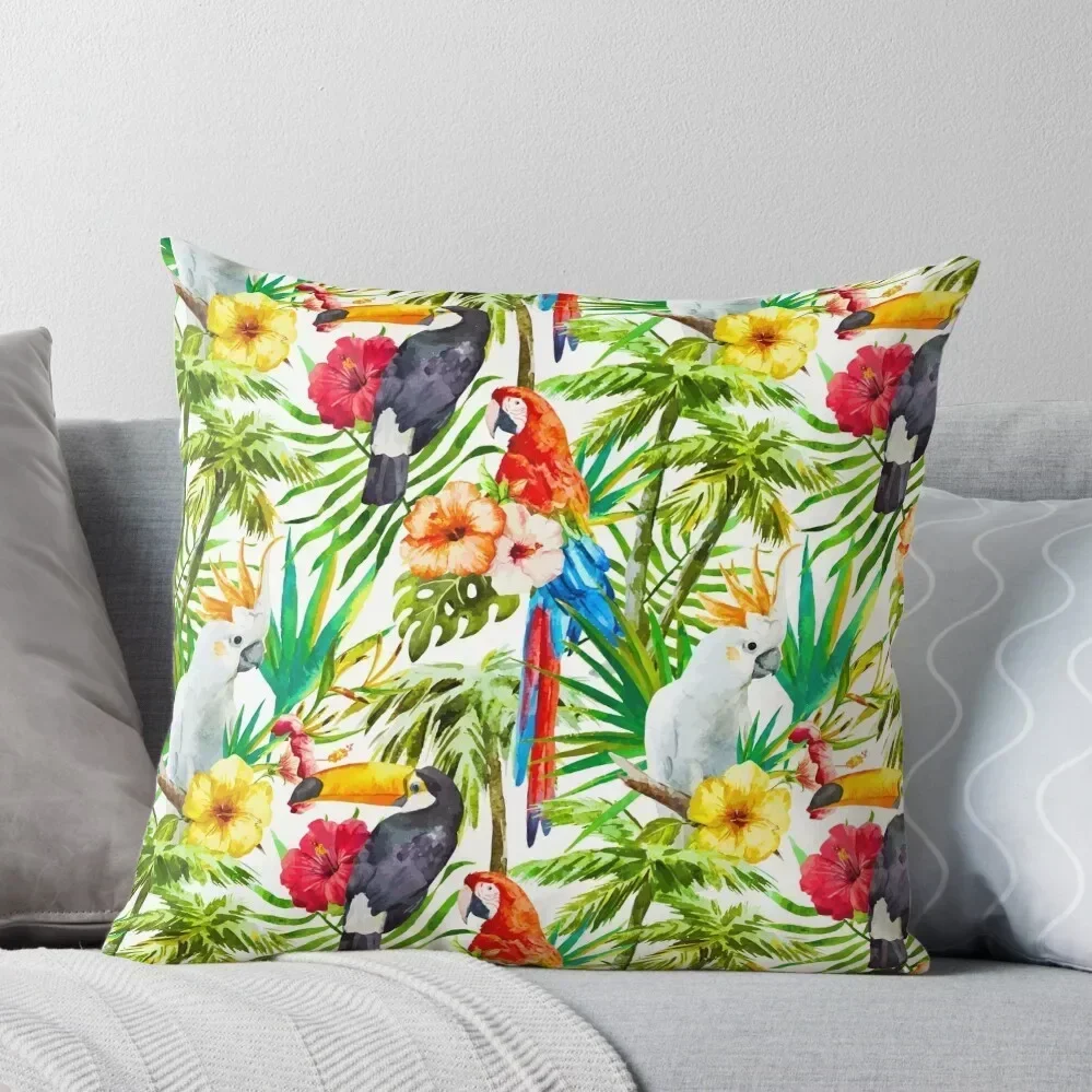 

Tropical Parrot, Cockatoo and Toucan Rainforest Throw Pillow Decorative Cover For Living Room Pillows Aesthetic pillow