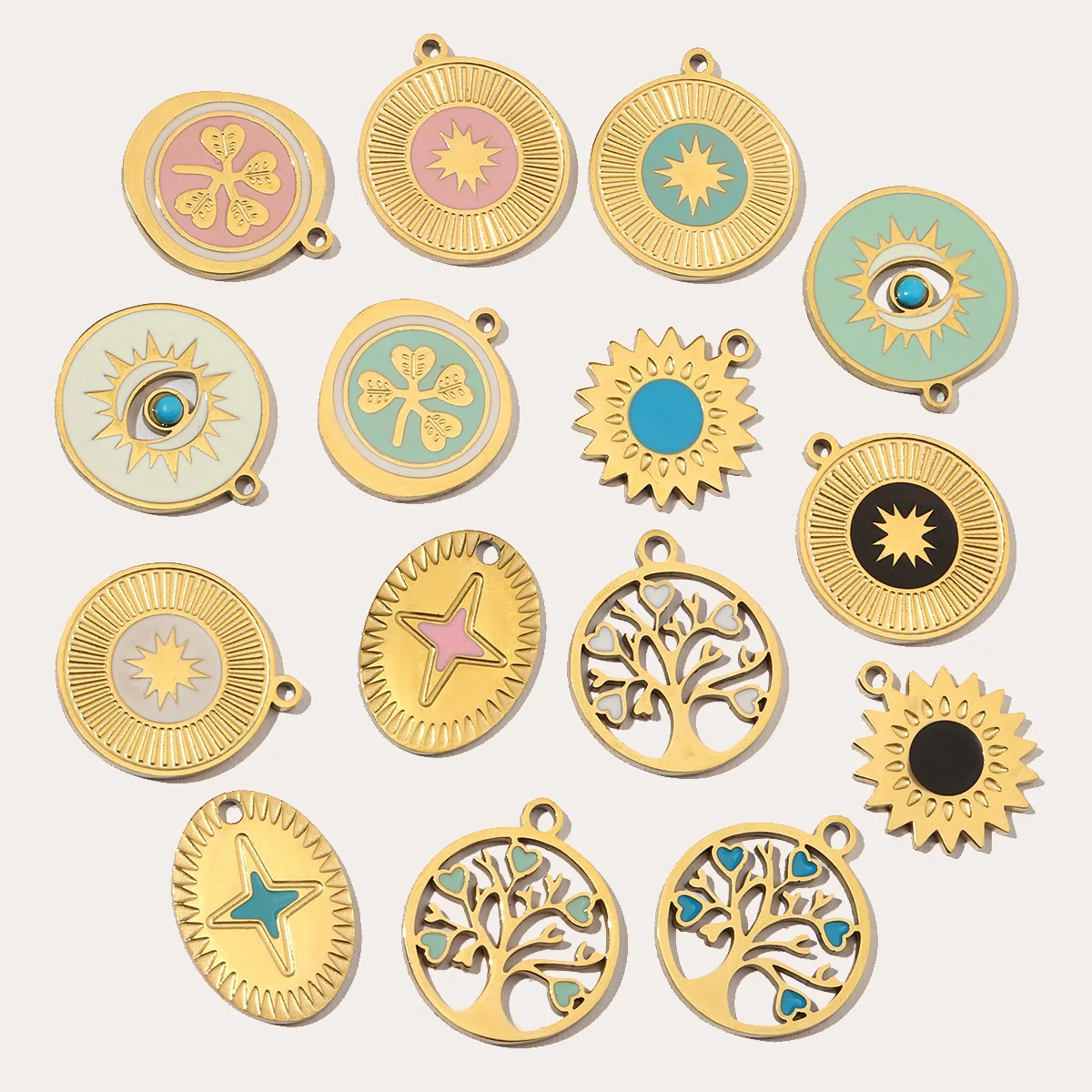 3pcs/Lot Steel 14K Gold Color Enamel Life Tree DIY Earrings Charms Female Star Eye Neaclace Pendant For Jewelry Making