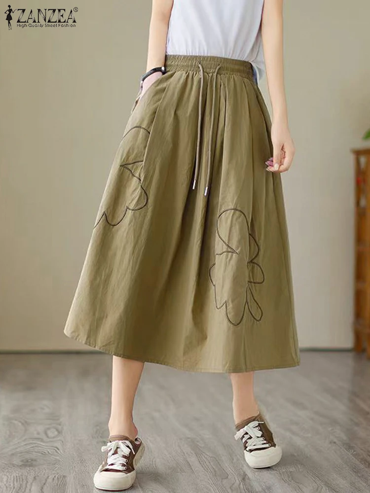 ZANZEA Holiday Floral Printing Skirts Leisure A-Line Simple Loose Jupes 2024 Women Elastic Waist Faldas Oversized Midi Overskirt