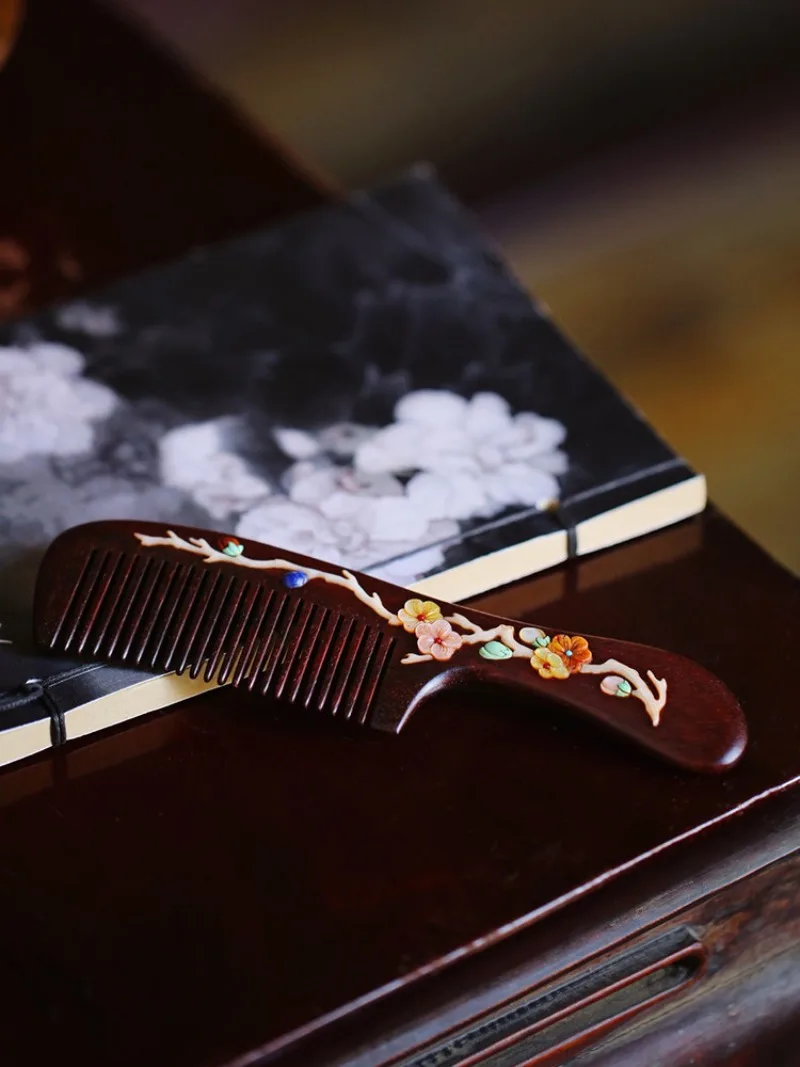 Tan Baibao inlaid comb anti-static meridian massage Ruyi comb for girlfriend