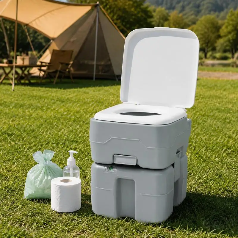 Inodoro Portátil para Camping 41.5 X 36.5 X 42 Cm, Polietileno de Alta Densidad, Gris, Desmontable, Fácil de Limpiar, Compacto y Ligero
