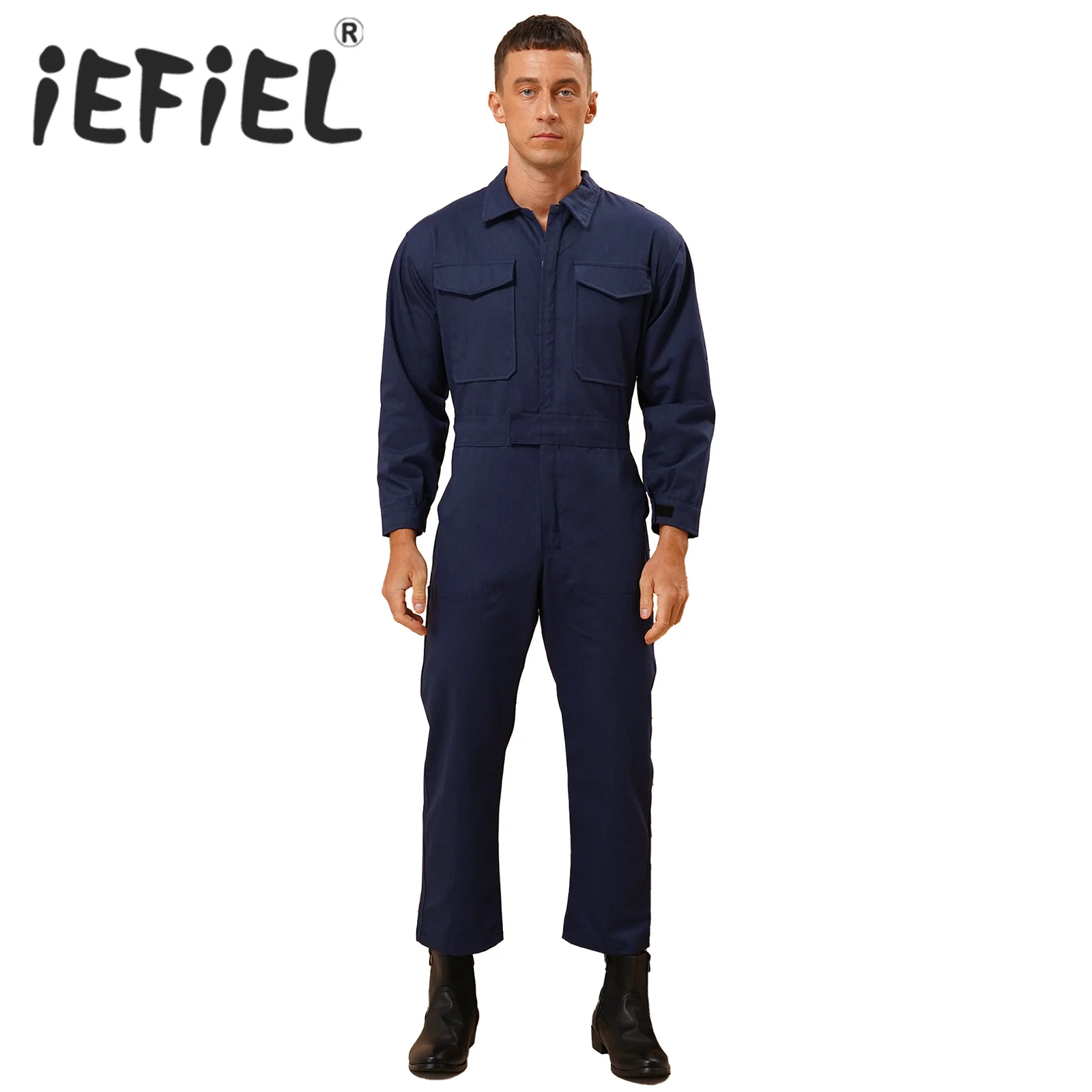 

Mens Work Uniform Coverall Jumpsuit Long Sleeve Flame Resistant Multiple Pockets Romper for Routine Work Halloween Cosplay Party