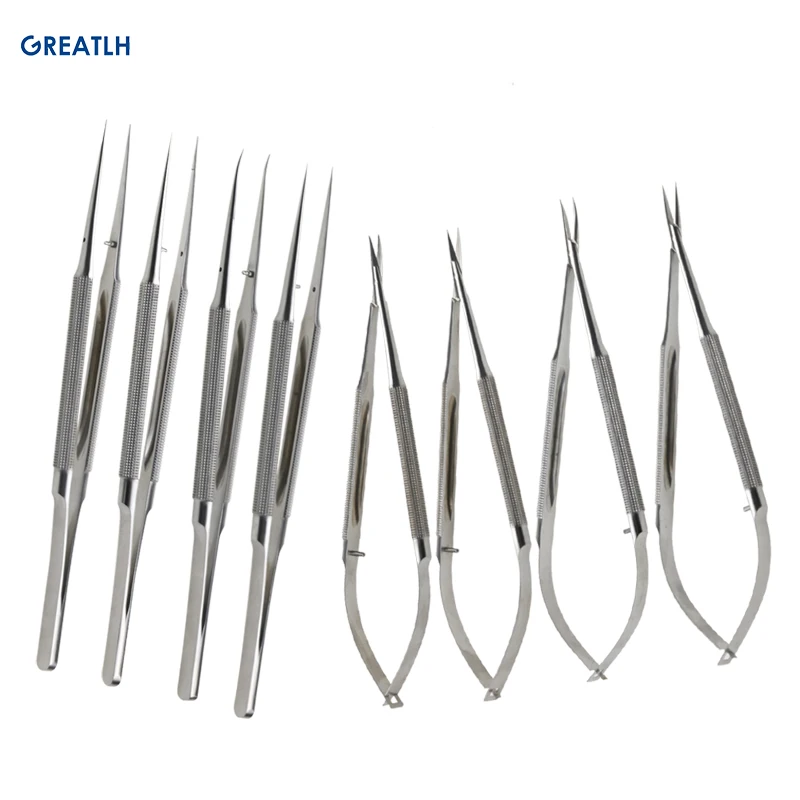 Stainless Steel Microscopic Surgical Instrument Straight Curved Tweezers with Platform Ophthalmic Surgery Instrument 14/16/18cm