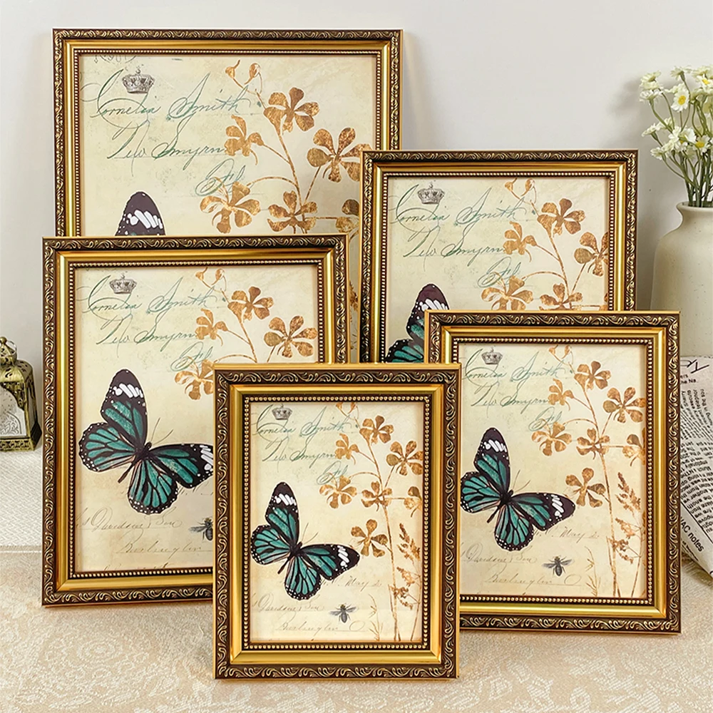 Vintage Gold Picture Photo Frame Wall Hanging Tabletop Display Poster Art with Durable Plexiglass Cover Home Living Room Decor