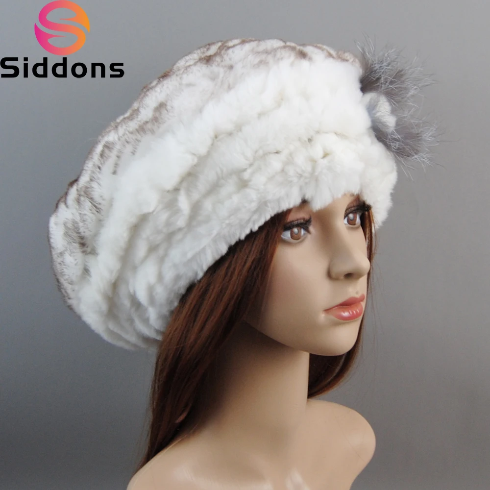 

New Winter Women Real Natural Rex Rabbit Fur Beret Hats Warm Rex Rabbit Fur Caps Lady Knitted Elastic Genuine Fur Beanies Cap