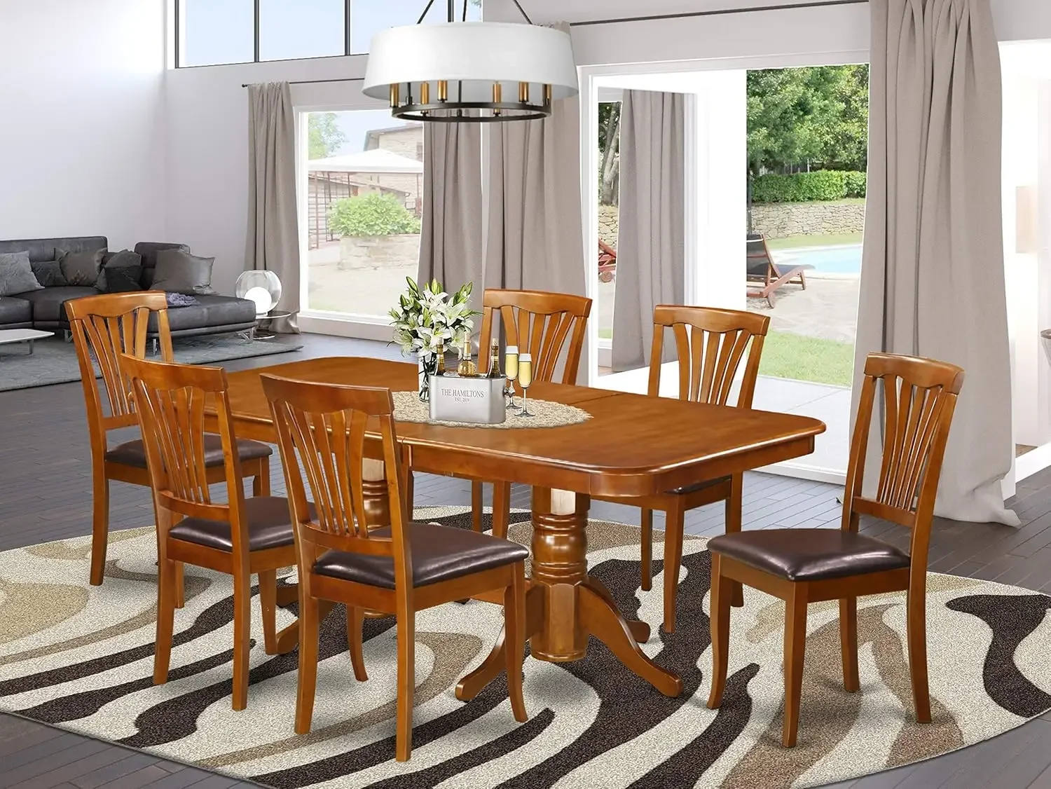 7 Piece Kitchen Set Consist of a Rectangle Table with Butterfly Leaf and 6 Faux Leather Dining Room Chairs