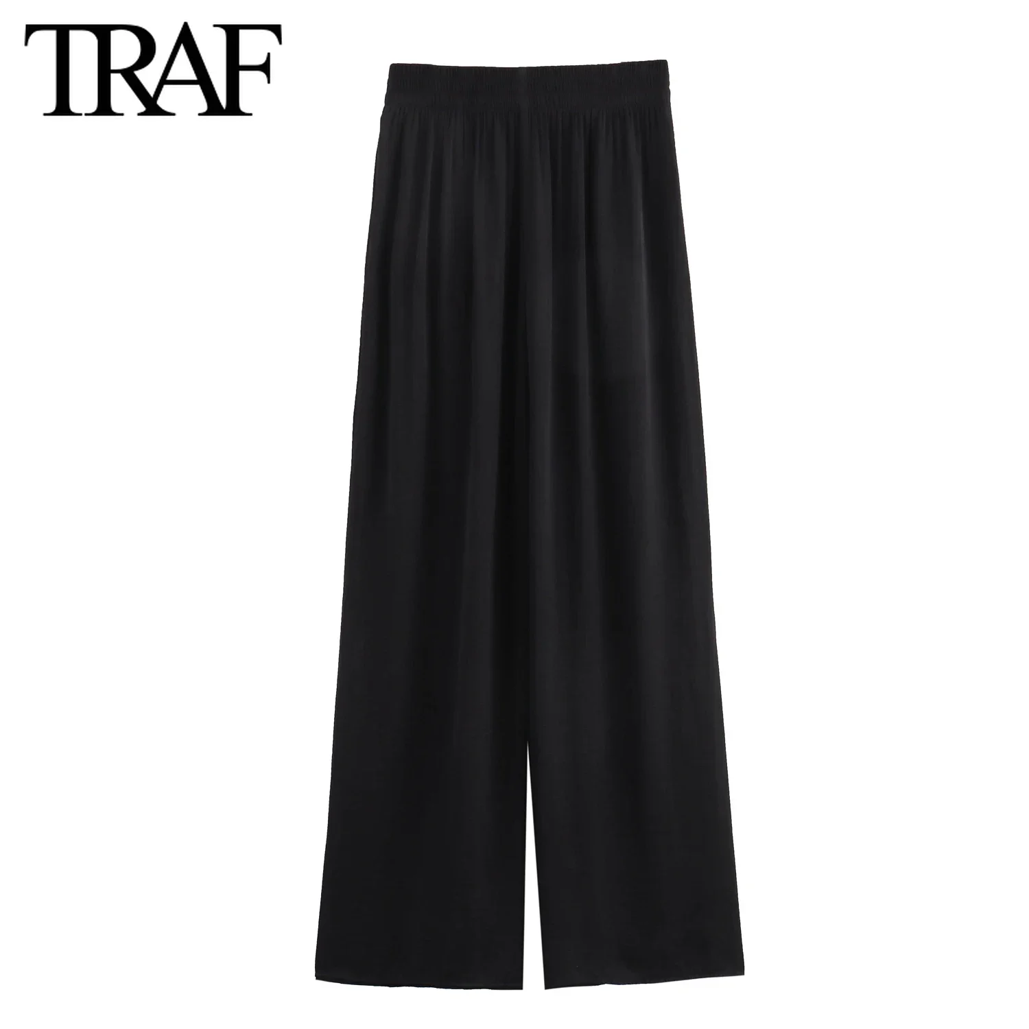 TRAF moda donna primavera estate nuovi pantaloni tinta unita Chic donna elastico in vita pantaloni a gambe larghe Mujer