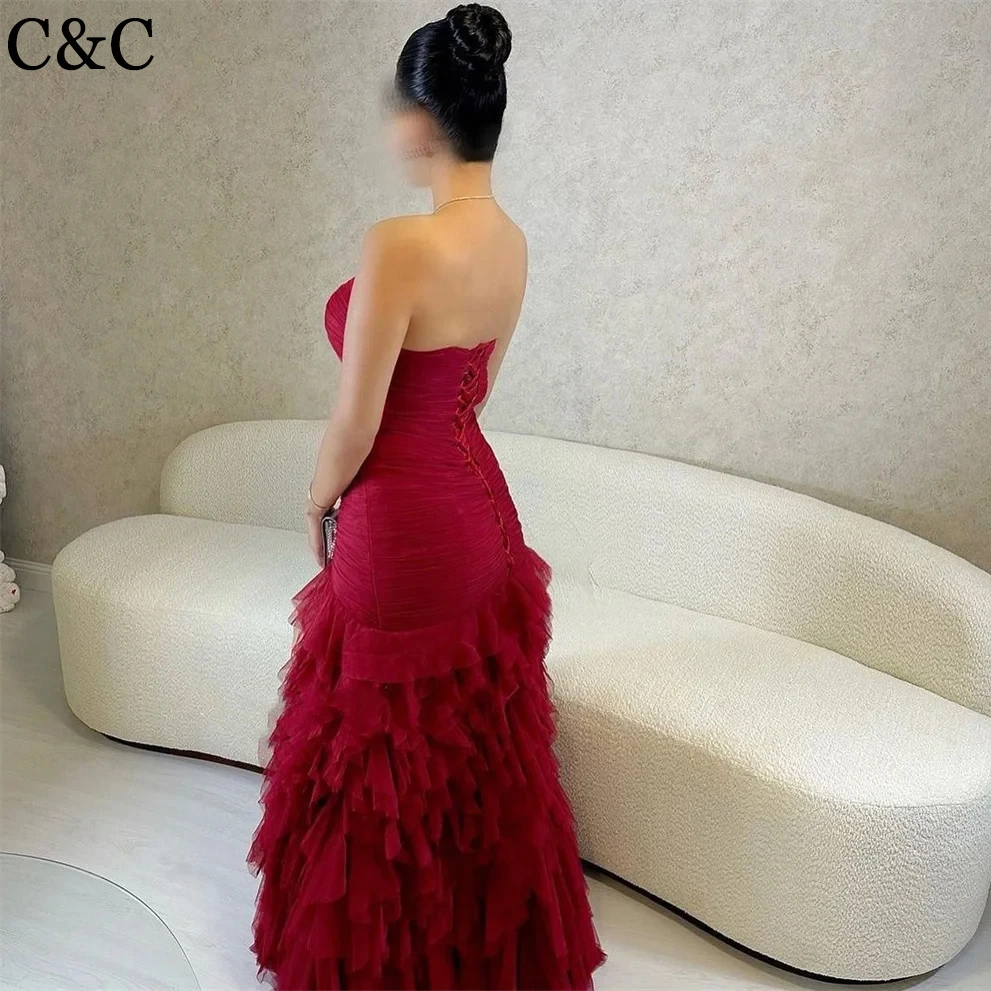 C&C Sweetheart A-line Brush es Layered Draped Skirts Tulle   Evening Dress Sexy Special Occasion Gown Sleeveless Backless Length