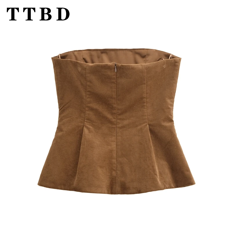 TTBD 2024 New Autumn Woman's Casual Fashion Sleeveless Short Gilet Vest Women Clothing Vintage Ruffles zipper Solid Color Top