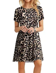 Leopard Pattern Women 3D Print Fashion Dresses Short Sleeve Summer Loose Casual Short Dress Streetwear Ladies Mini Dress