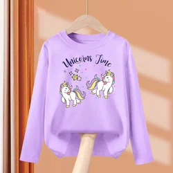 Aimi Lakana Baby Pony Cartoon Clothing Children Spring Fall T-Shirt Kids Long Sleeved O-Neck Tops Girl Unicorn Tees 3-14T