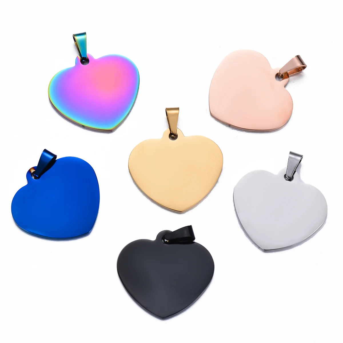 5Pcs Stainless Steel Heart Dog Tags Pendant ID Necklace Unisex Jewelry 6 colors double side polish