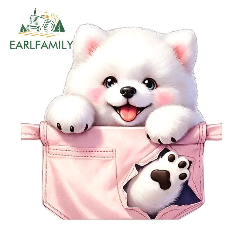 EARLFAMILY Puppy Pink Pocket Car Stickers Cute Dog Creative Laptop Decal Scratch Proof Vinyl Art Window Bumper Truck Decor