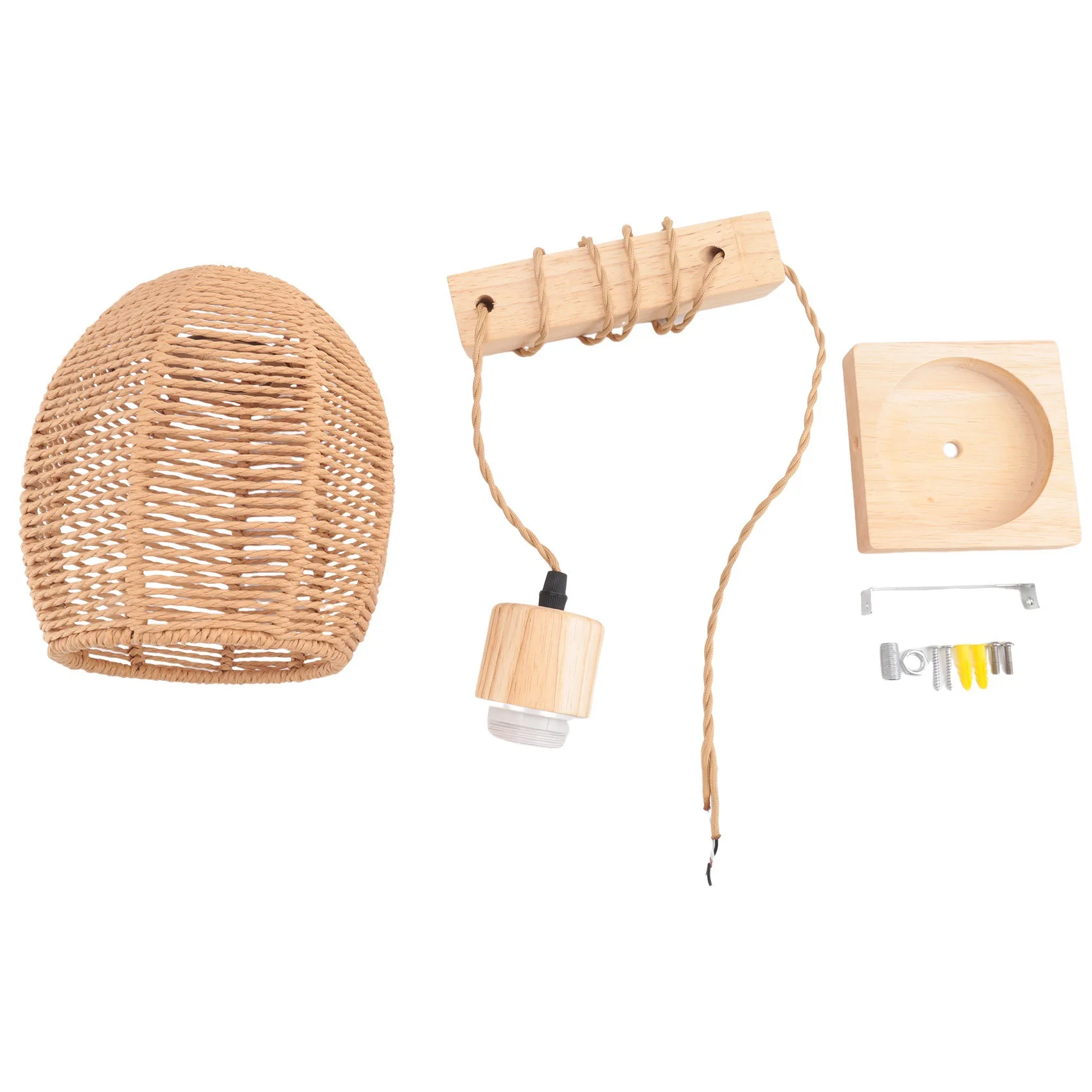 AA19 Retro Wall Light Woven Rattan Wood Sconces Living Room Bedside Lamp Vintage Bedroom Decoration Lighting-B