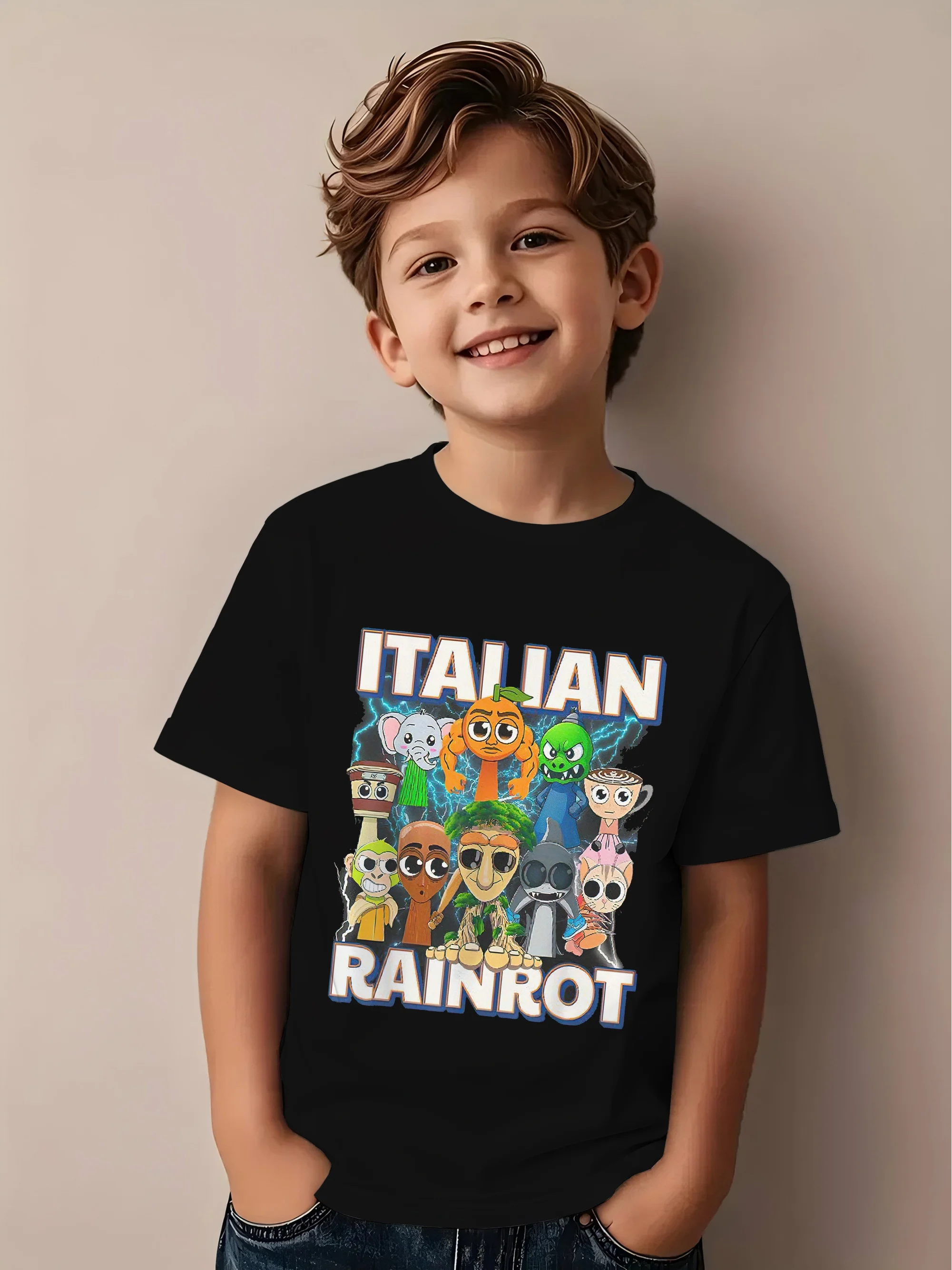 Italienisches Brainrot Brainworms Meme Lustiges bedrucktes T-Shirt Kinder T-Shirt Sommer Mädchen Jungen Shirt Casual Tops Rundhalsausschnitt Kleidung