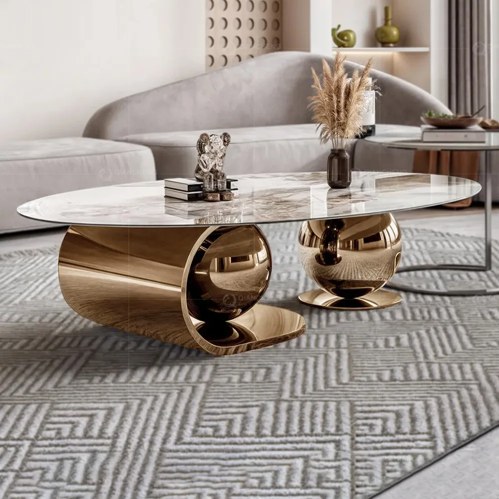 

Marble light luxury coffee table modern simple household small apartment Italian living room designer oval tea table new