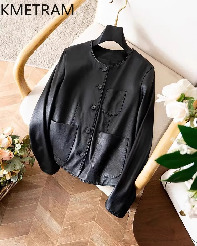 100% First Layer Sheepskin Jacket Woman Fashion Short Black Genuine Leather Jackets Women Autumn Ladies Clothes 2025 дубленка