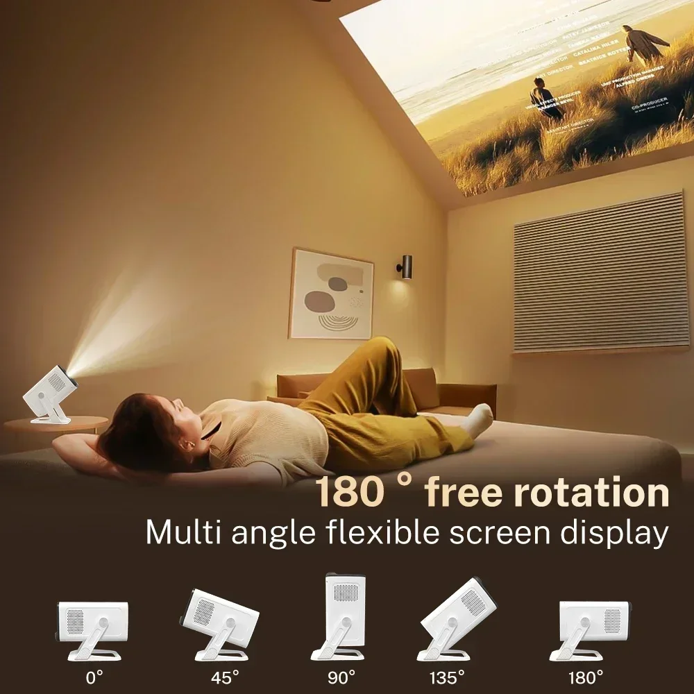 Mini Proyector con Wifi6 y BT5.4, Compatible con 1080P 4K, Android 14, Corrección Trapezoidal Automática de 180° ° Proyector Portátil Flexible para Uso en Cine en Casa
