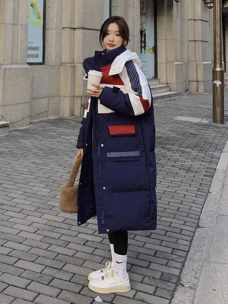 Women's Fashion High Quality Puffer Parkas Winter New Hooded Color Collision Design Casual Versatile Warm Down Jacket