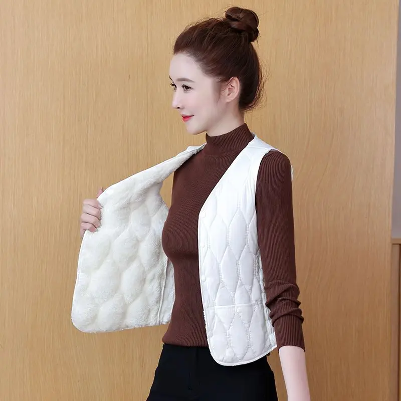 2026 New Autumn Winter Down Cotton Vest Women Coat Add Velvet Thick Warm Inner Wear Bottom Layer Vest Coat Jacket