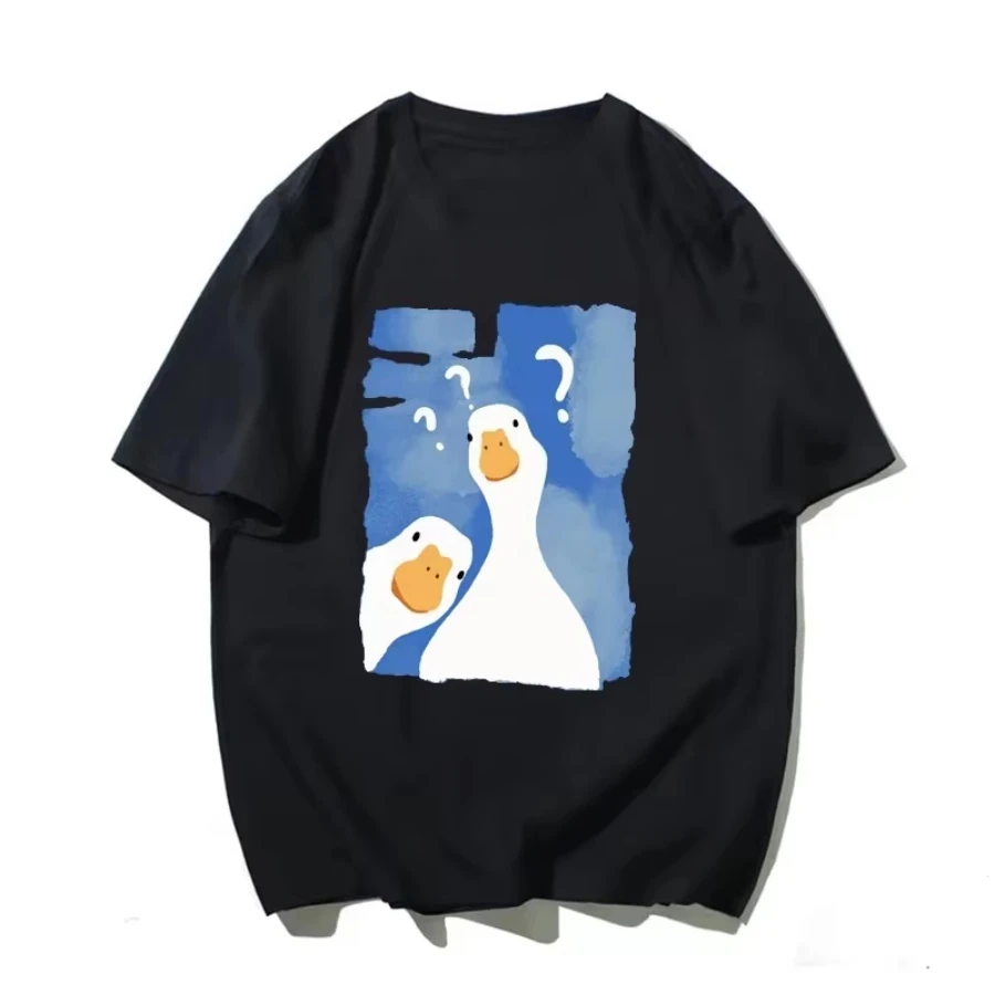 Woman T-Shirt Funny Two Confused Ducks Print Summer Fashion T Shirt Hip Hop Short Sleeve Casual Streetwear Clothing