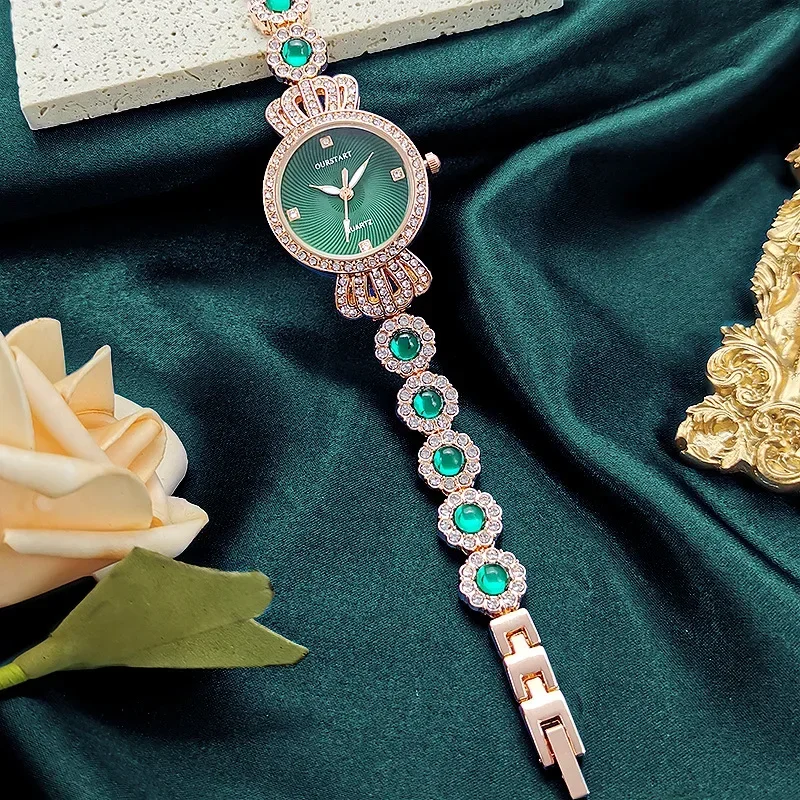 Luxury Women's Watches Green Quartz Wristwatches Rhinestone Watches Reloj Para Mujer Ladies Clock Gift Часы Женские Наручные 시계