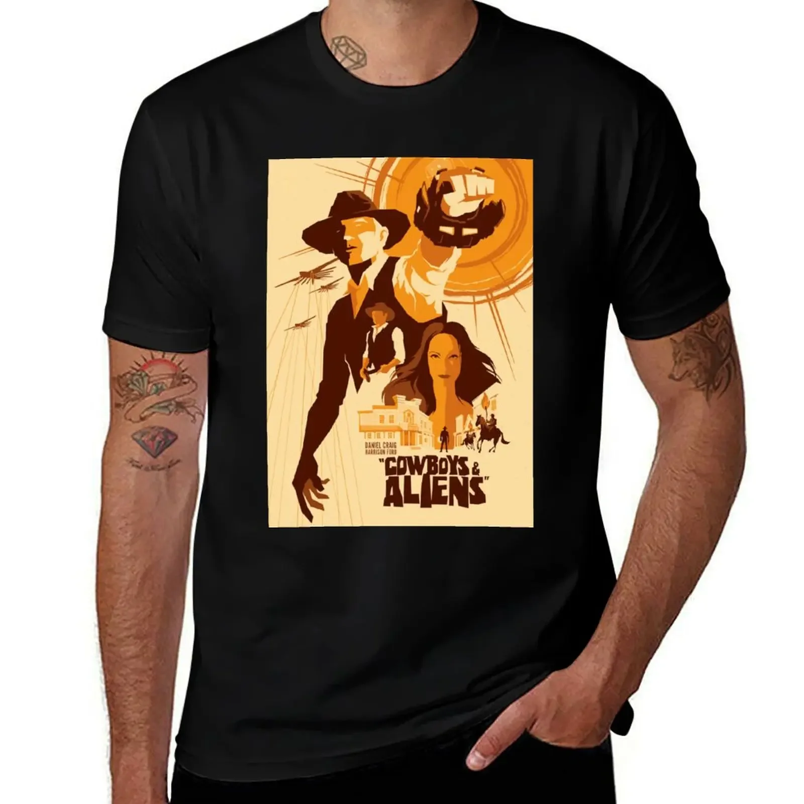 

Cowboys & Aliens Movie Poster T-Shirt custom t shirt basketball graphic tees black t-shirts for men