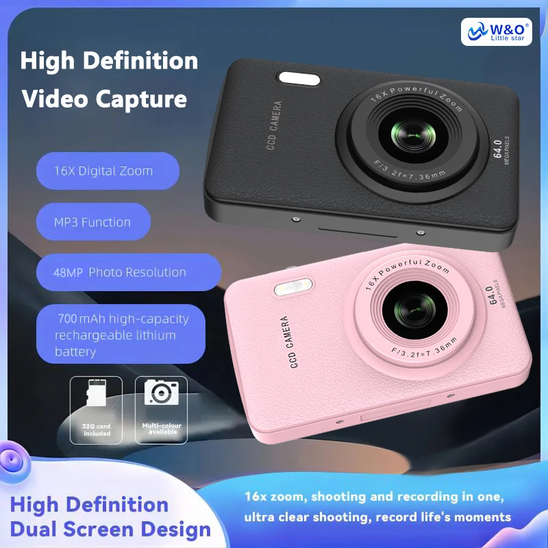 

W&O Q3 48MP 1080P Mini Kids Digital Photo Camera 16X Zoom Point and Shoot Vlogging Cameras Vintage Portable Video Photocamera