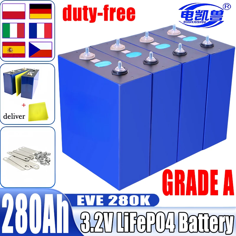 

New 2024 3.2V 280ah Lf280k Grade A Lifepo4 Battery Brand new original DIY 12V 24V 48V RV Van Home Energy Storage Battery Packs