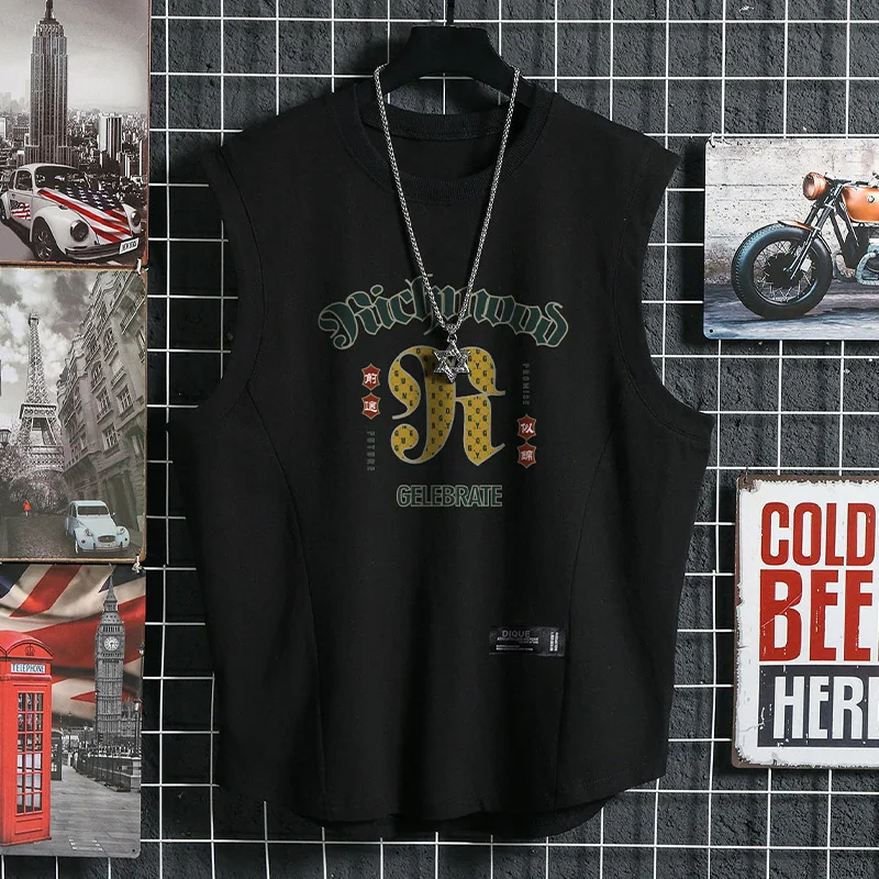 

Мужская свободная футболка-безрукавка из чистого хлопка, модная, брендовая, для активного отдыха, спортивная, летняя, трендовая