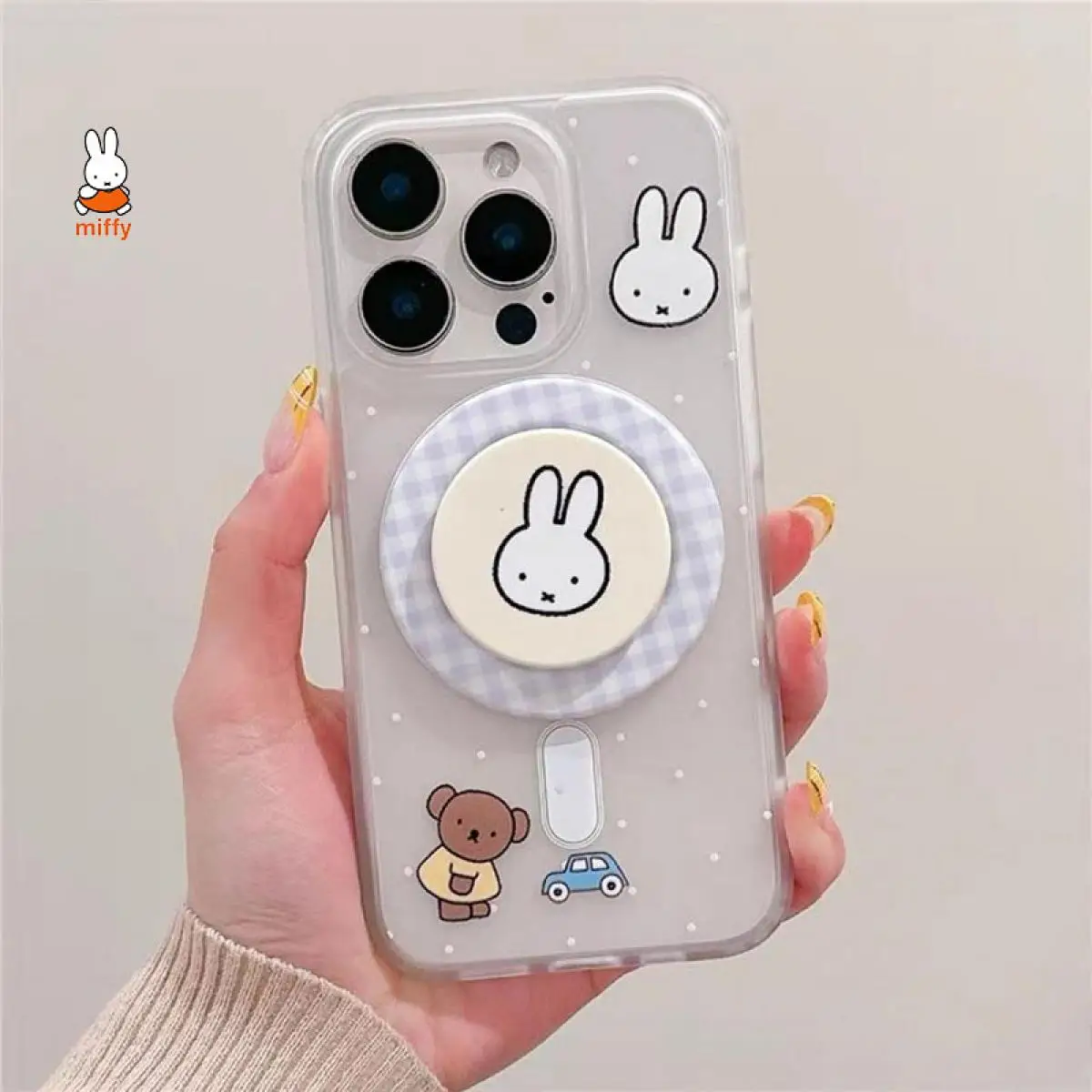 Miffy Mobile Phone Case Cute Anime Rabbit Magnetic Holder Phone Case Kawaii Cartoon Case Suitable for Apple 16 Pro Promax 151413