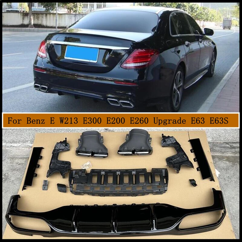 

High Quality PP Black Rear Diffuser Lip Spoiler Exhaust For Mercedes Benz E Class W213 E300 E200 E260 Upgrade E63 E63S 2016-2020