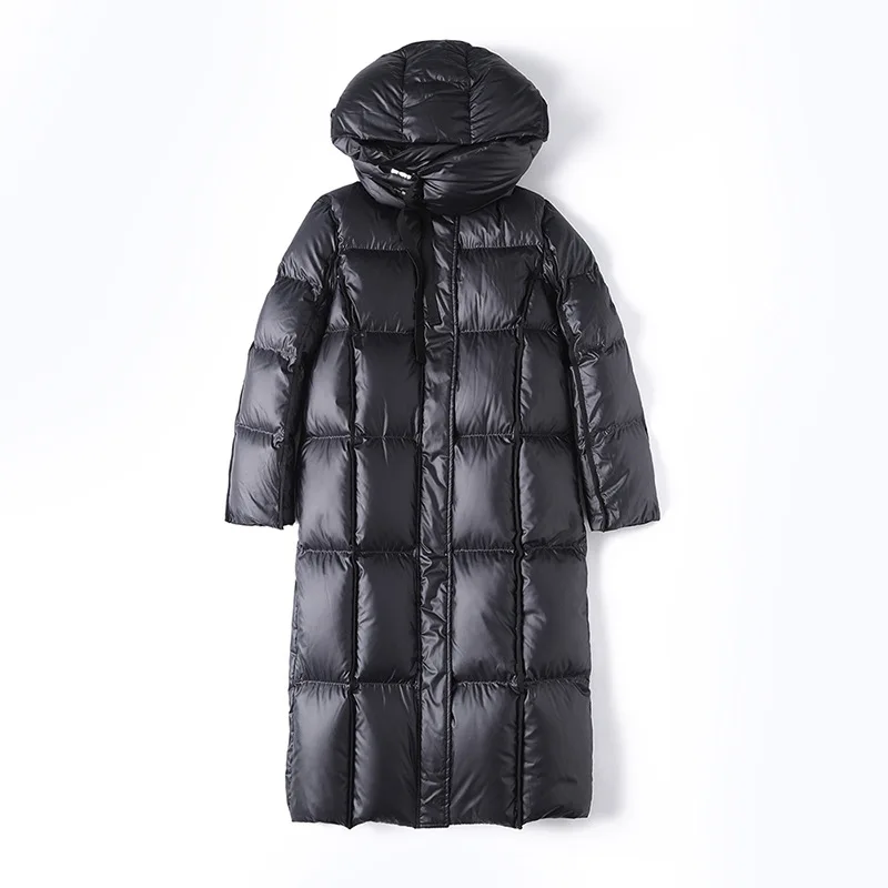 Trendige Hochwertige Unisex Lange Daunenjacke Überknie-Pufferjacke Damen Herren Verdickte Winter Lose Warme Weiße Entendaunen-Mantel