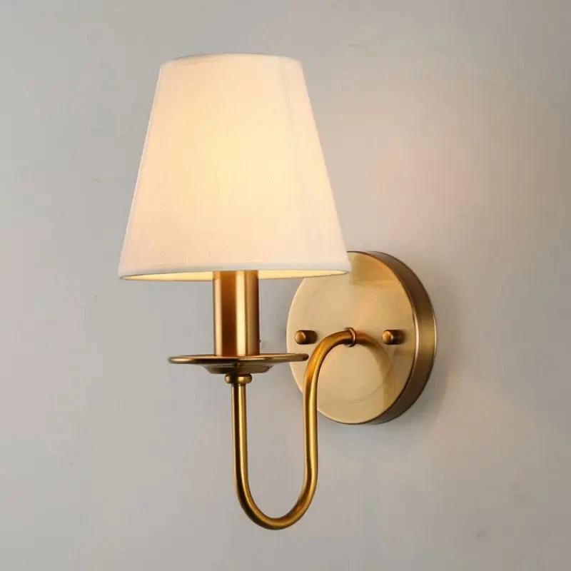 

Modern Minimalist LEDwrought Iron Wall Lamp Fabric Lampshade E14 Living Room Corridor Hotel Study Bedroom Bedside Lighting Lamps